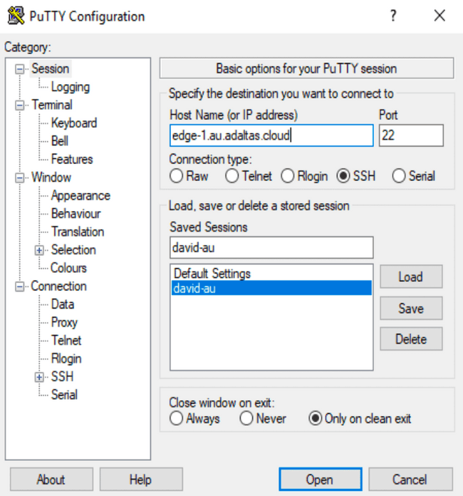 Windows PuTTY configuration